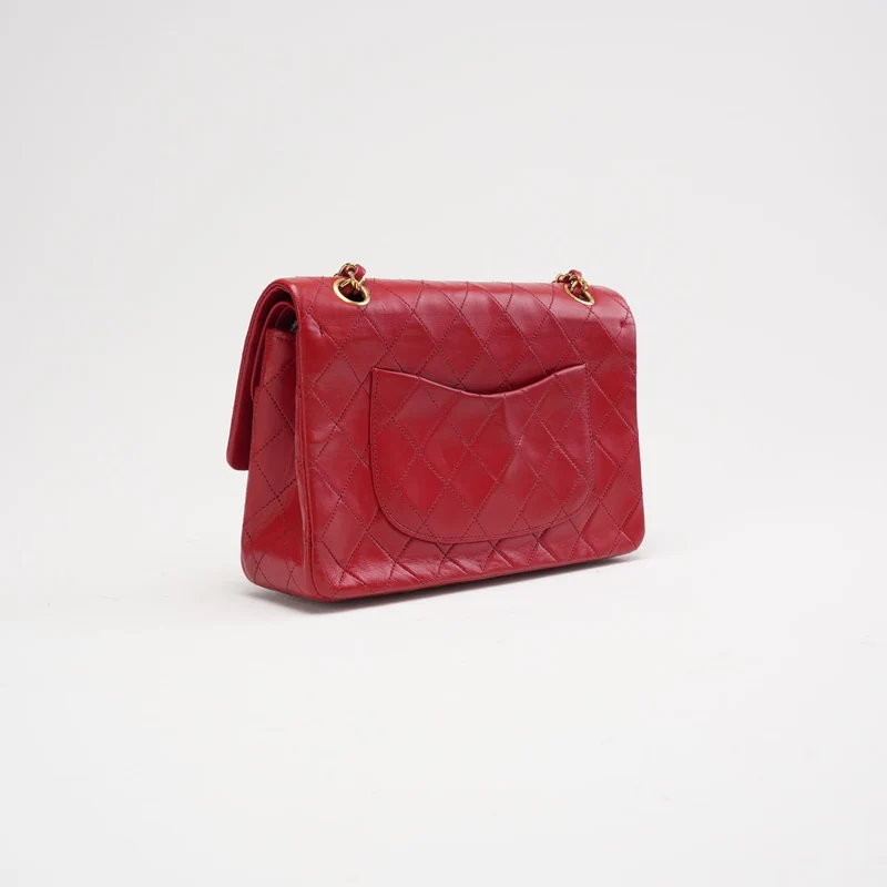 Chanel Vintage Red Classic Double Flap Bag 1988