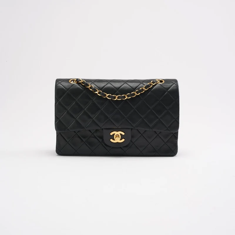 Chanel Vintage Schwarze Klassische Doppelflap-Tasche 1991