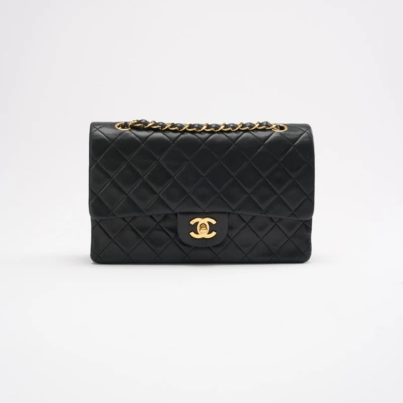 Chanel Vintage Schwarze Klassische Doppelflap-Tasche 1991