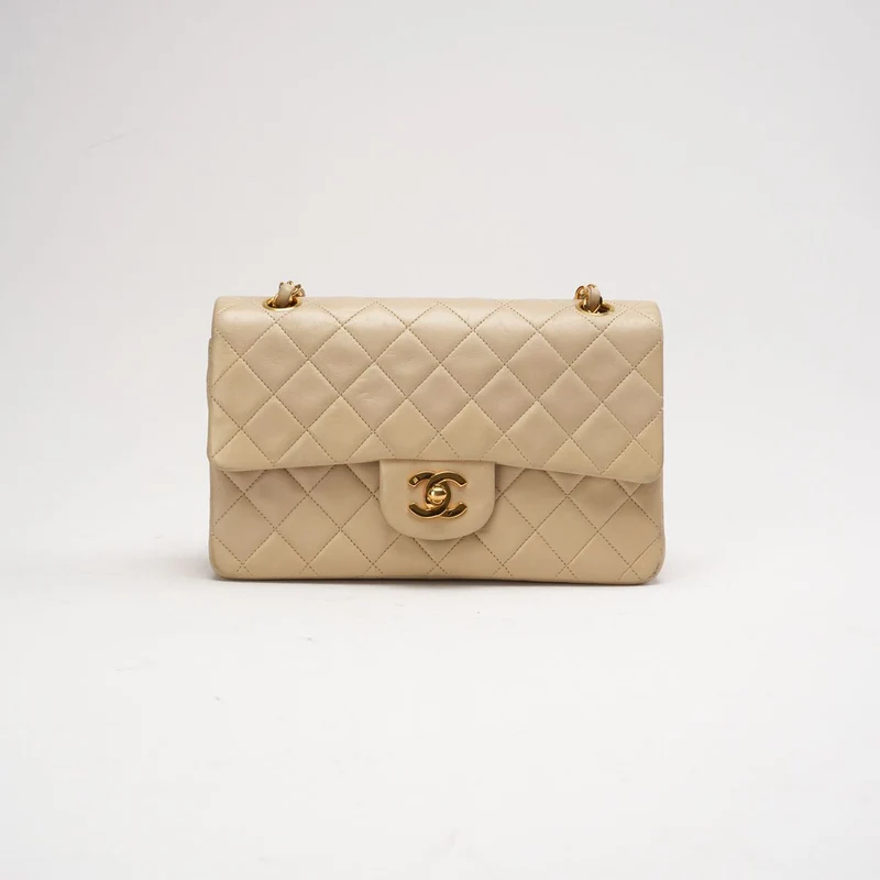 Chanel Vintage Beige Kleine Klassische Doppelflap-Tasche 1994