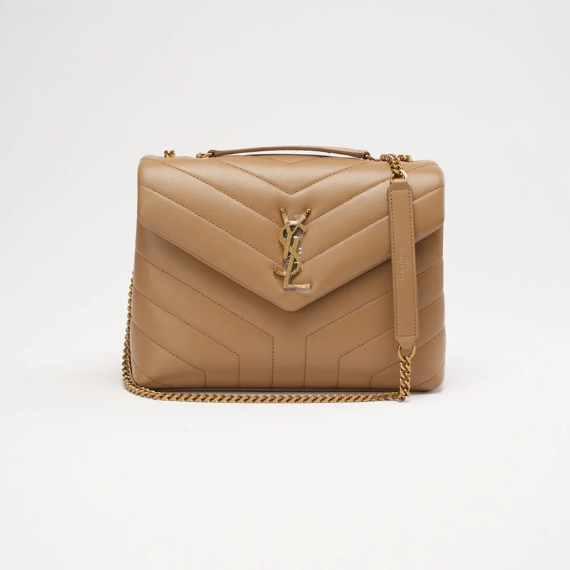 Saint Laurent Kleine Loulou Kettentasche Dunkelbeige 2022