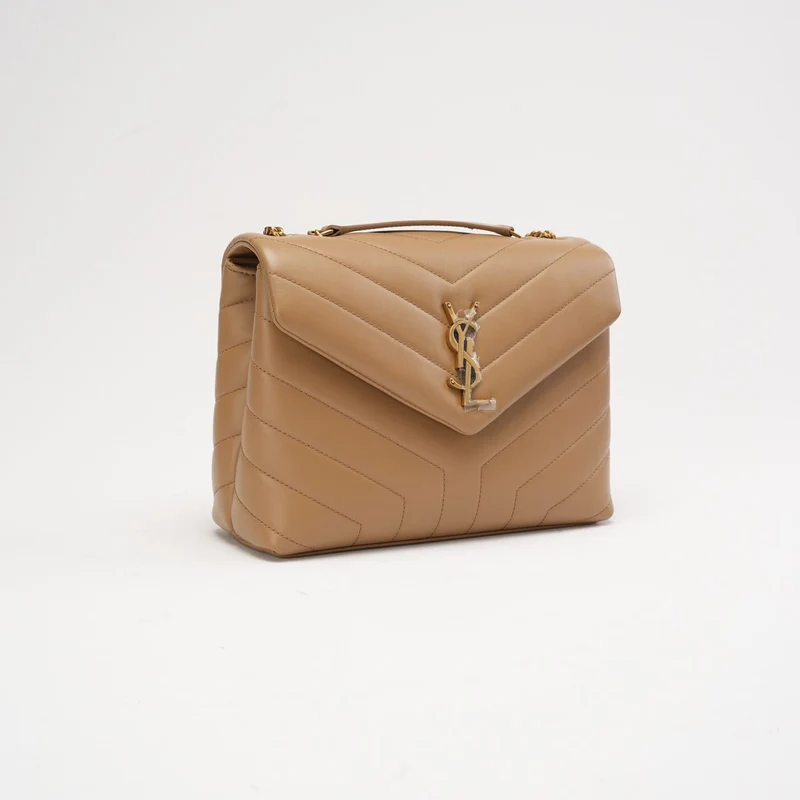 Saint Laurent Kleine Loulou Kettentasche Dunkelbeige 2022