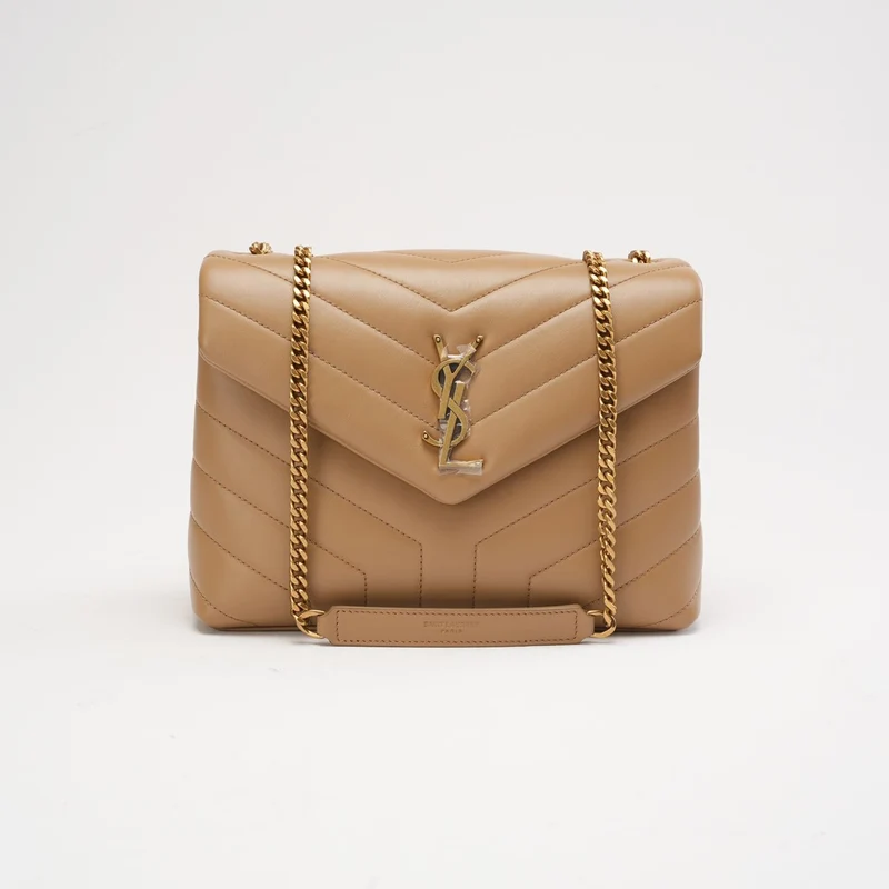 Saint Laurent Kleine Loulou Kettentasche Dunkelbeige 2022