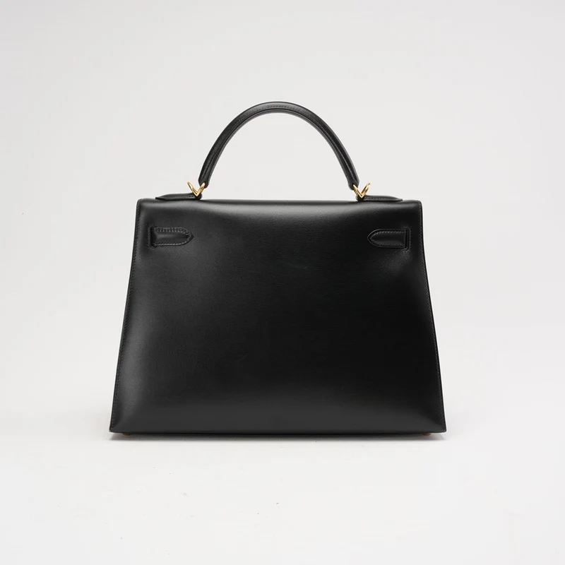 Hermes Schwarze Kelly 32 Sellier in Box Leder 2000