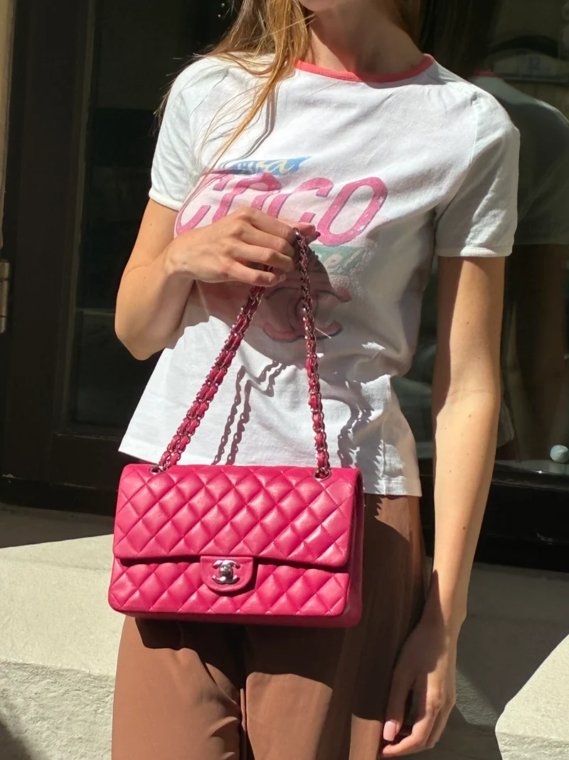 Chanel Pink Timeless Medium Double Flap Bag 2014