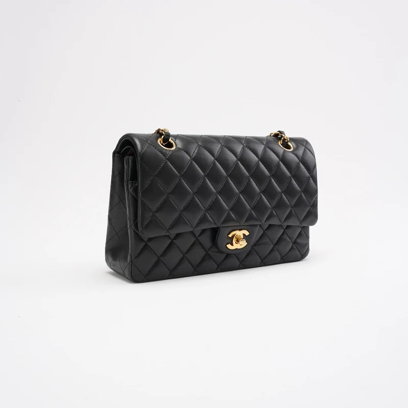 Chanel Schwarze Medium Classic Double Flap Bag aus gestepptem Leder, 2014