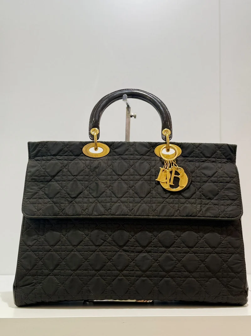 Dior Lady Dior Schwarze Große Cannage Zwei-Wege-Tasche 1997