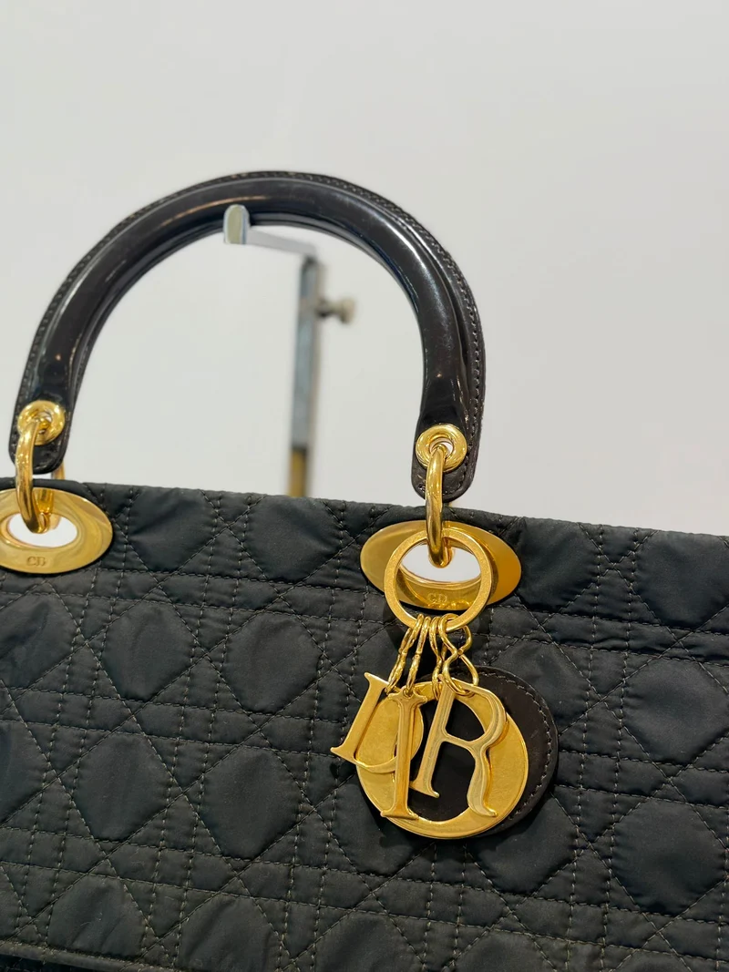 Dior Lady Dior Schwarze Große Cannage Zwei-Wege-Tasche 1997