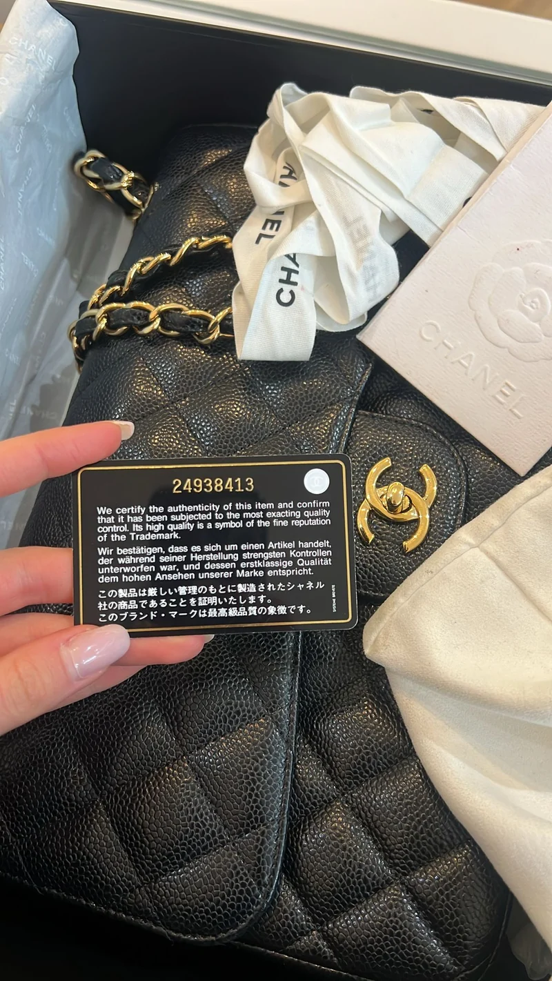 Chanel Schwarze Classic Jumbo Double Flap Bag Caviar 2018