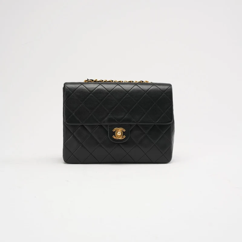 Chanel Vintage Schwarze Mini Square Classic Klapptasche 1991