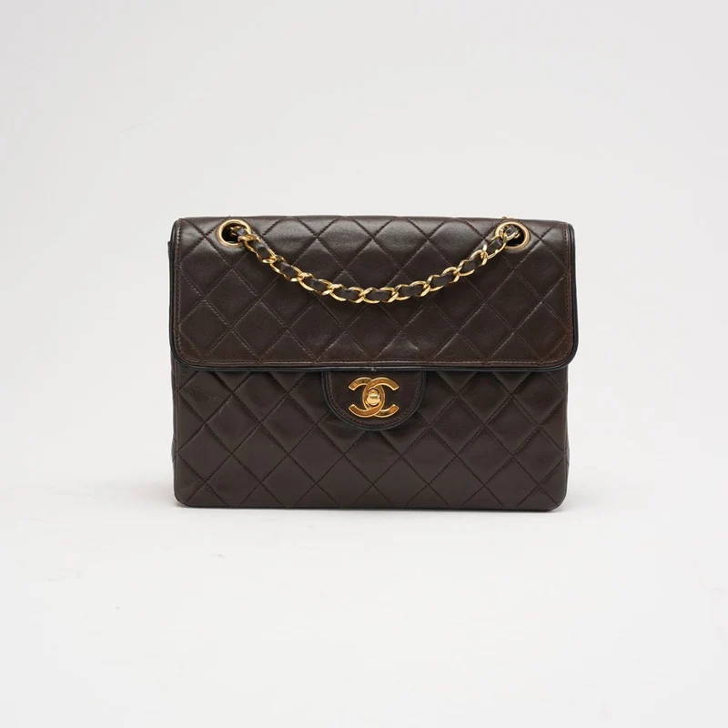 Chanel Vintage Zweifarbige Klassische Klappentasche in Braun, 1991