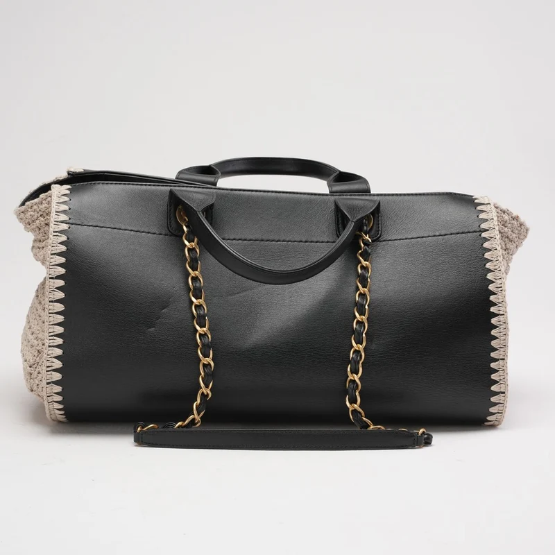 Chanel Deauville Shopping Tote, groß, Kalbsleder, Schwarz/Beige