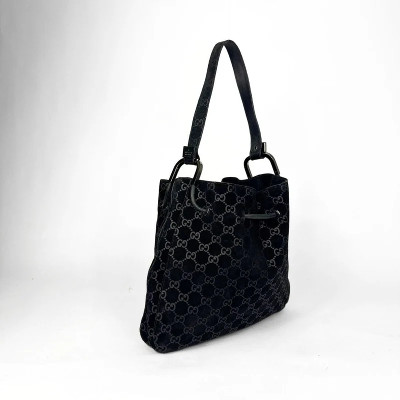 Gucci GG zwarte suède schoudertas