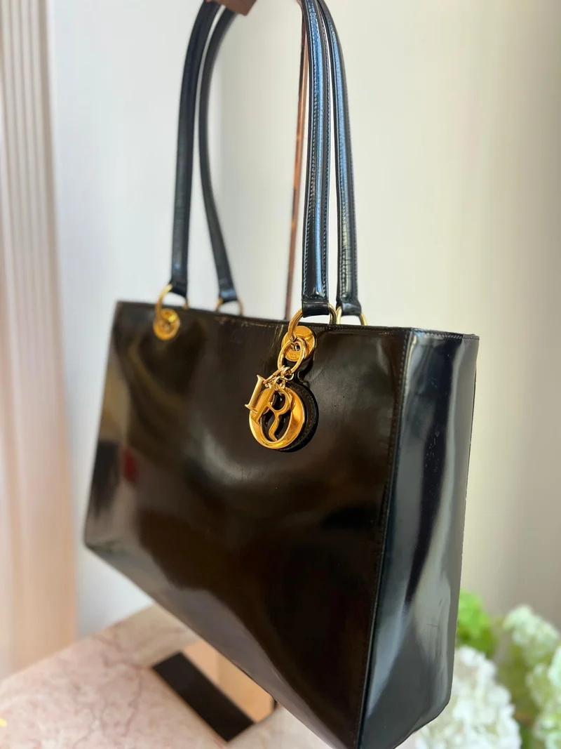 Christian Dior Schwarze Vintage Große Lady Dior Tote Bag 2007