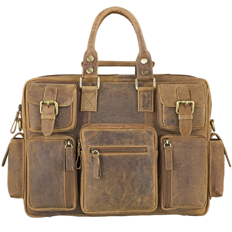 Großer Messenger Bag Umhängetasche Unisex Leder