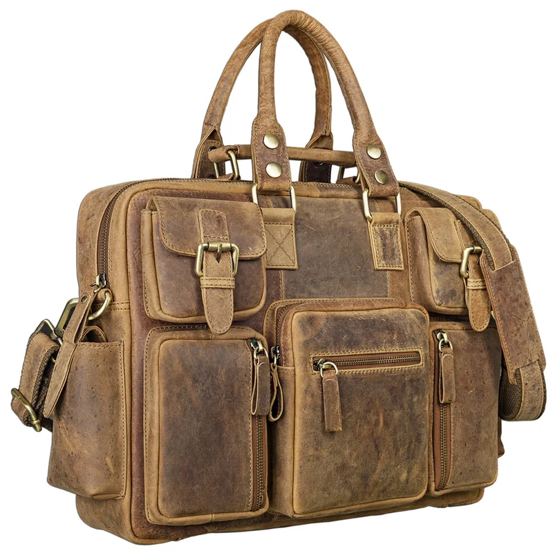 Großer Messenger Bag Umhängetasche Unisex Leder