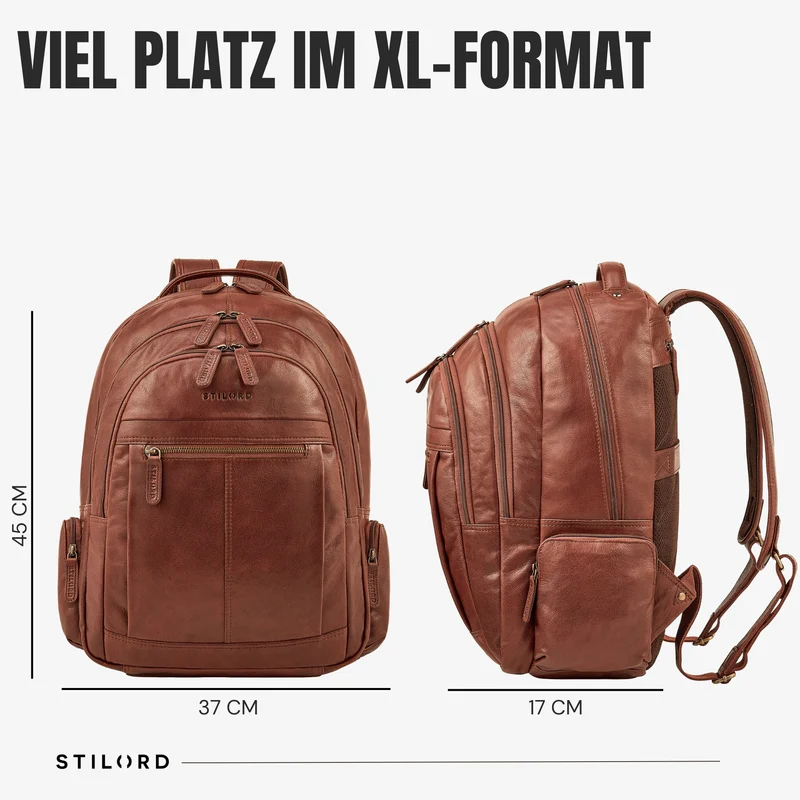 B-WARE "Alaric" XL Business Rucksack Herren Leder Laptoprucksack 17 Zoll