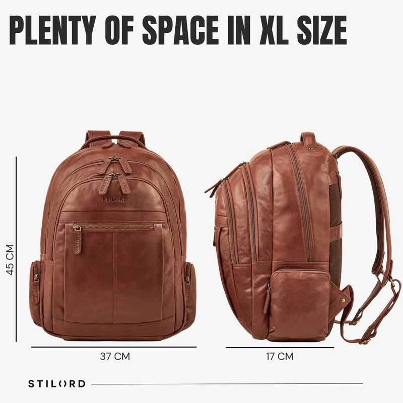 B-WARE "Alaric" XL Business Rucksack Herren Leder Laptoprucksack 17 Zoll
