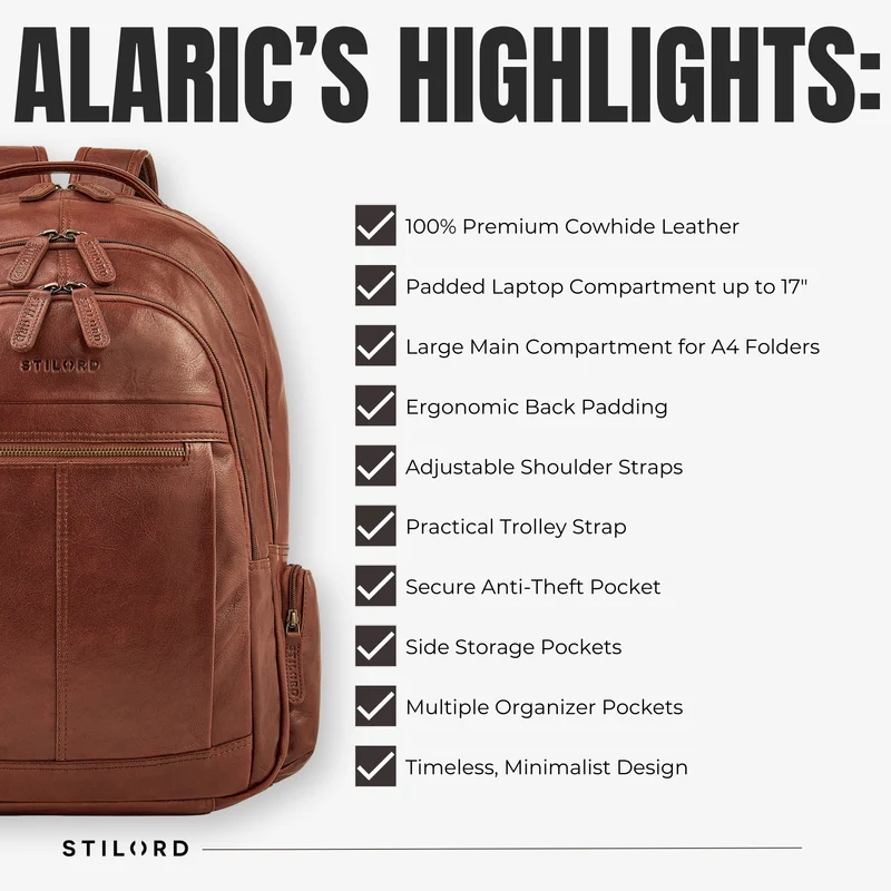 B-WARE "Alaric" XL Business Rucksack Herren Leder Laptoprucksack 17 Zoll