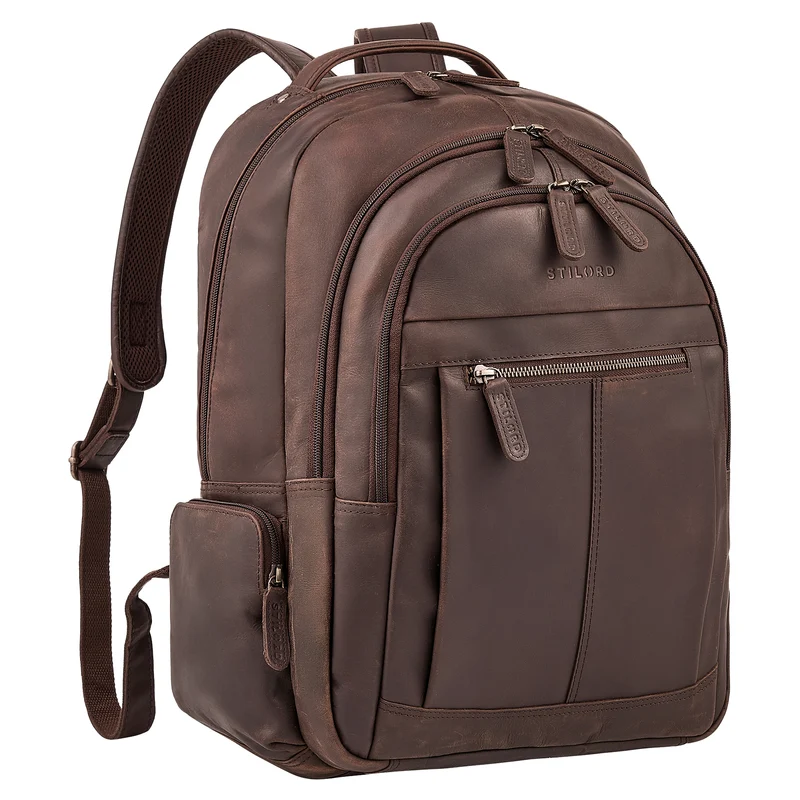 B-WARE "Alaric" XL Business Rucksack Herren Leder Laptoprucksack 17 Zoll