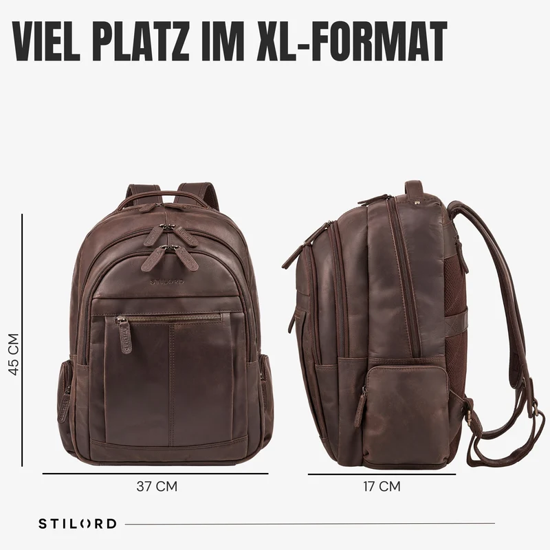 B-WARE "Alaric" XL Business Rucksack Herren Leder Laptoprucksack 17 Zoll