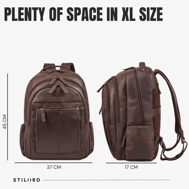 B-WARE "Alaric" XL Business Rucksack Herren Leder Laptoprucksack 17 Zoll