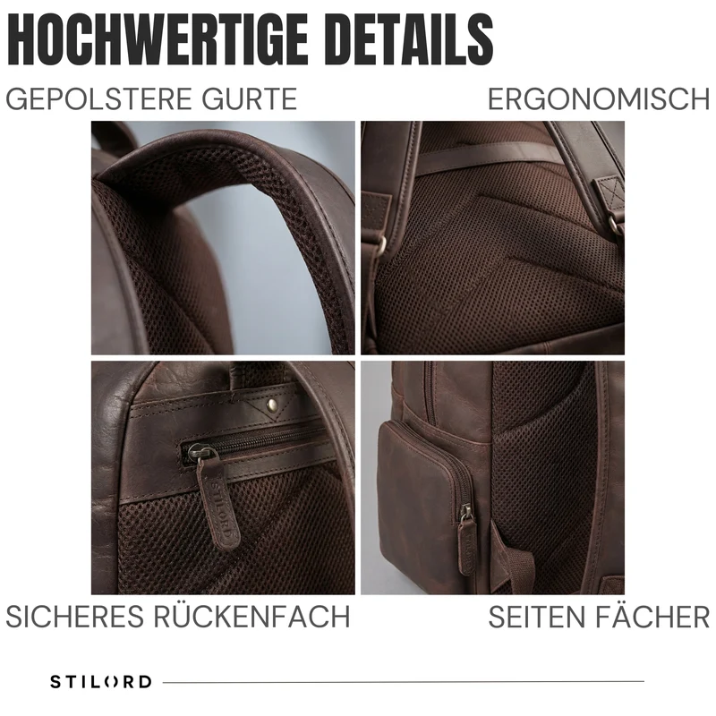 B-WARE "Alaric" XL Business Rucksack Herren Leder Laptoprucksack 17 Zoll