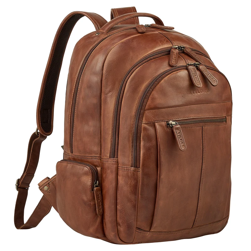 B-WARE "Alaric" XL Business Rucksack Herren Leder Laptoprucksack 17 Zoll