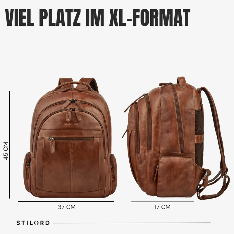 B-WARE "Alaric" XL Business Rucksack Herren Leder Laptoprucksack 17 Zoll