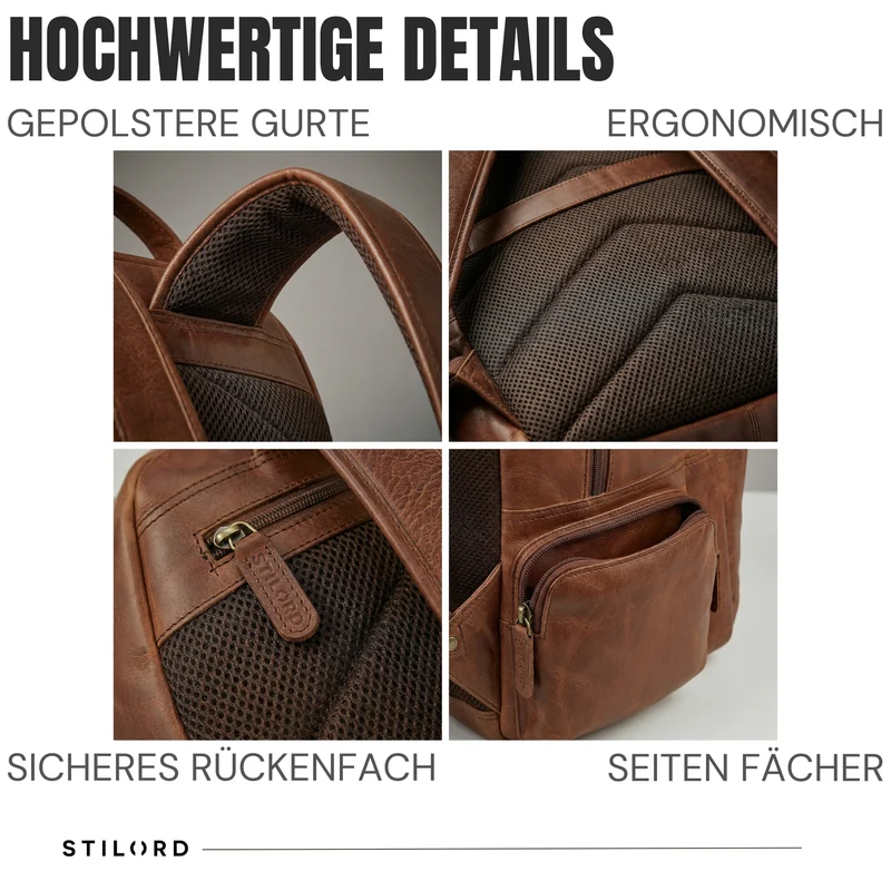 B-WARE "Alaric" XL Business Rucksack Herren Leder Laptoprucksack 17 Zoll