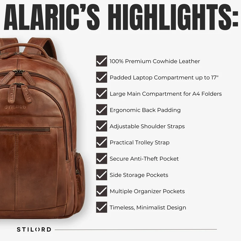B-WARE "Alaric" XL Business Rucksack Herren Leder Laptoprucksack 17 Zoll