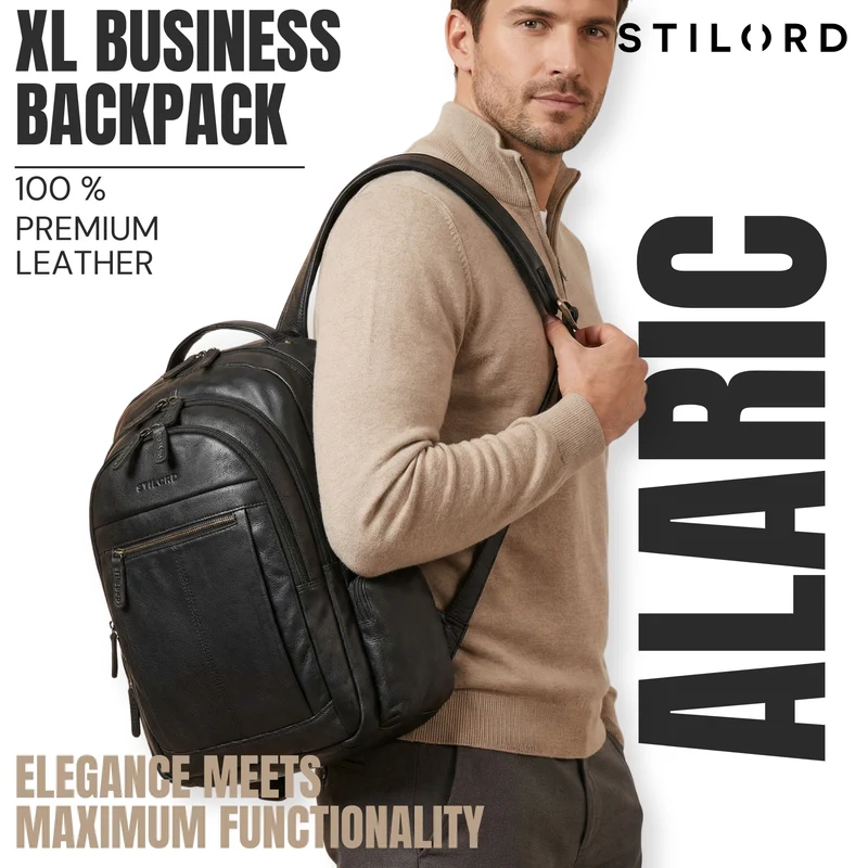 B-WARE "Alaric" XL Business Rucksack Herren Leder Laptoprucksack 17 Zoll