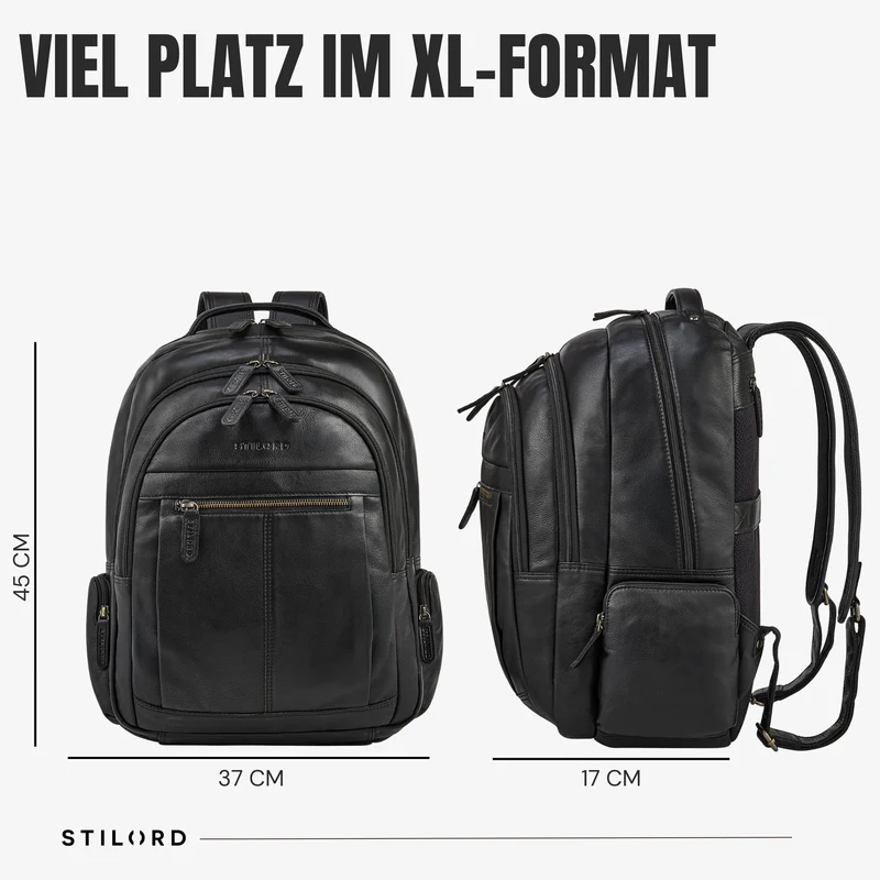 B-WARE "Alaric" XL Business Rucksack Herren Leder Laptoprucksack 17 Zoll