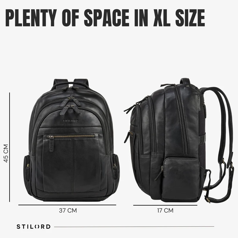 B-WARE "Alaric" XL Business Rucksack Herren Leder Laptoprucksack 17 Zoll