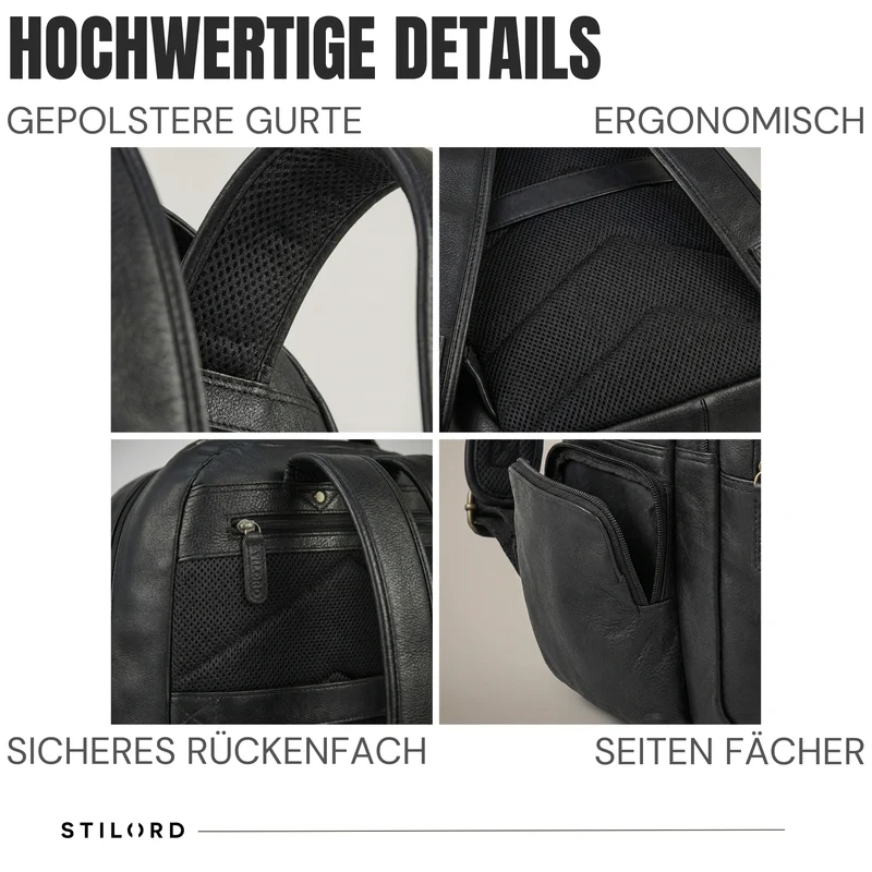 B-WARE "Alaric" XL Business Rucksack Herren Leder Laptoprucksack 17 Zoll