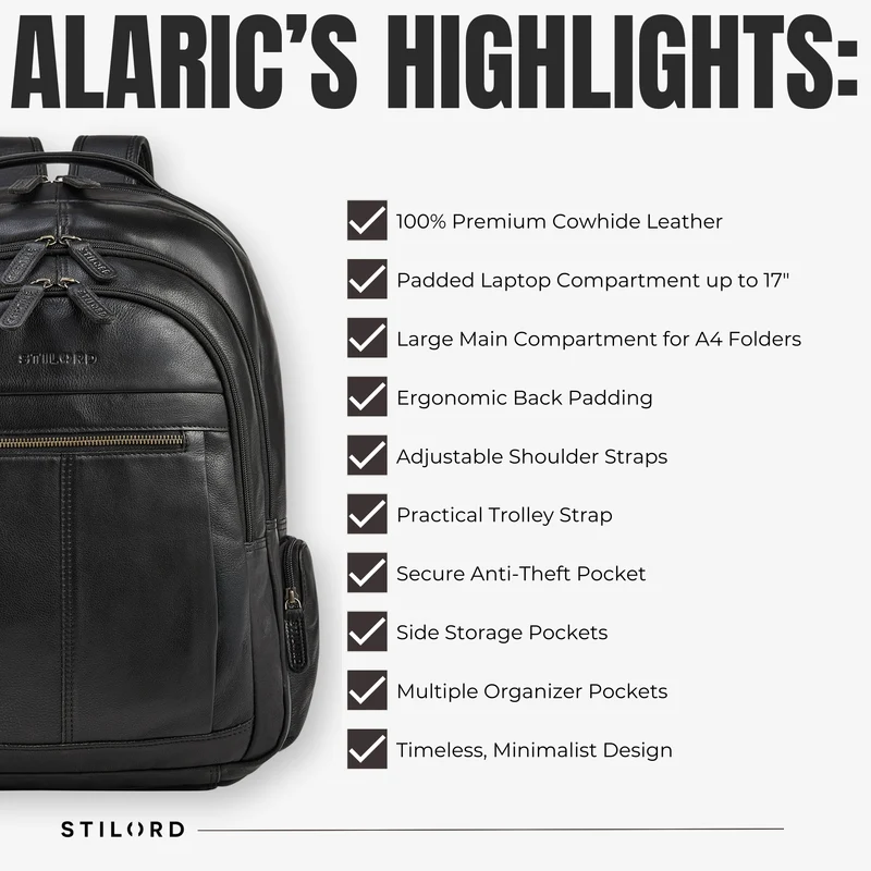 B-WARE "Alaric" XL Business Rucksack Herren Leder Laptoprucksack 17 Zoll