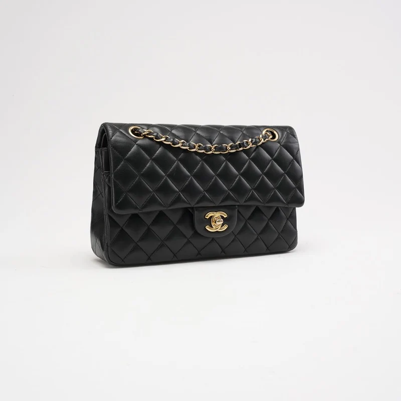 Chanel Classic Medium Double Flap Bag Schwarzes Lammleder 2012