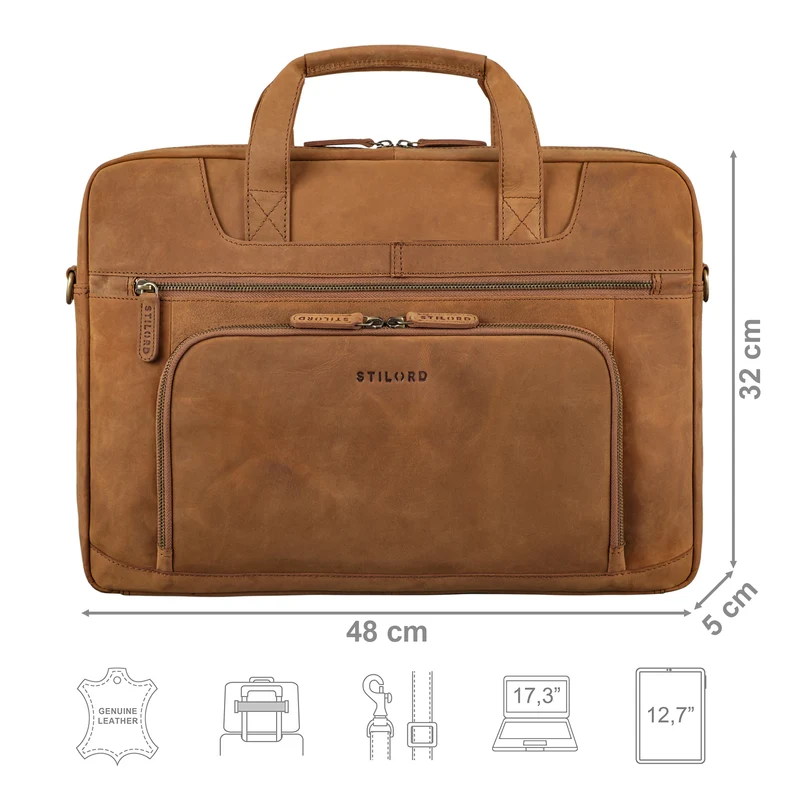 B-WARE "Cyrus" Vintage Laptoptasche 17 Zoll Leder Herren Groß