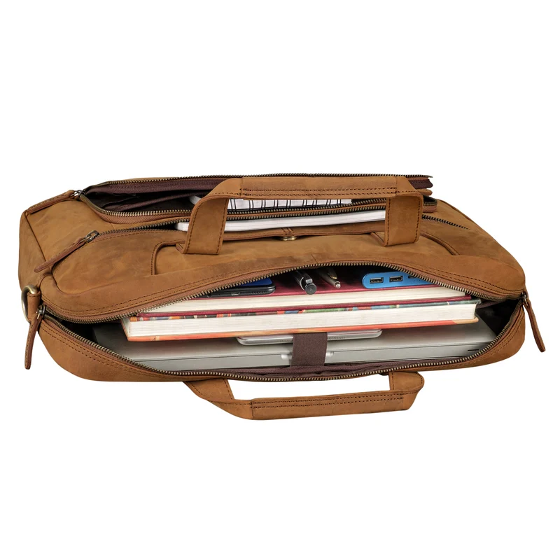 B-WARE "Cyrus" Vintage Laptoptasche 17 Zoll Leder Herren Groß