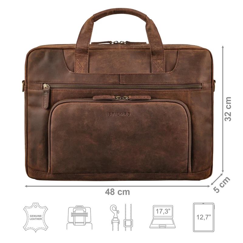B-WARE "Cyrus" Vintage Laptoptasche 17 Zoll Leder Herren Groß