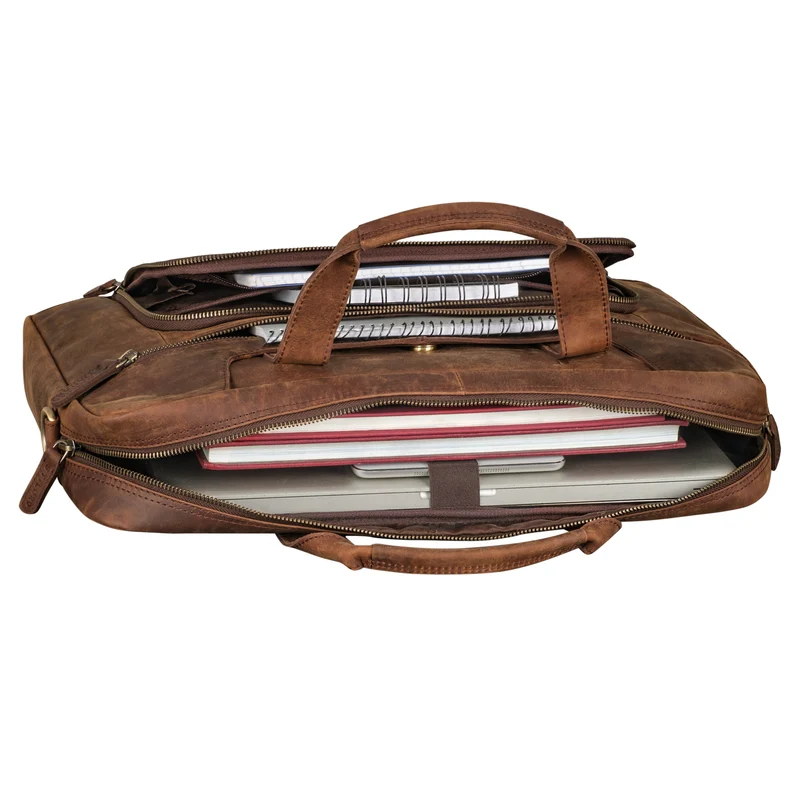 B-WARE "Cyrus" Vintage Laptoptasche 17 Zoll Leder Herren Groß