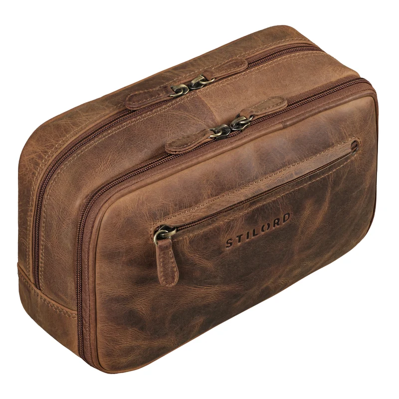B-WARE "Voyager" Vintage Kulturtasche Leder Herren Damen Groß