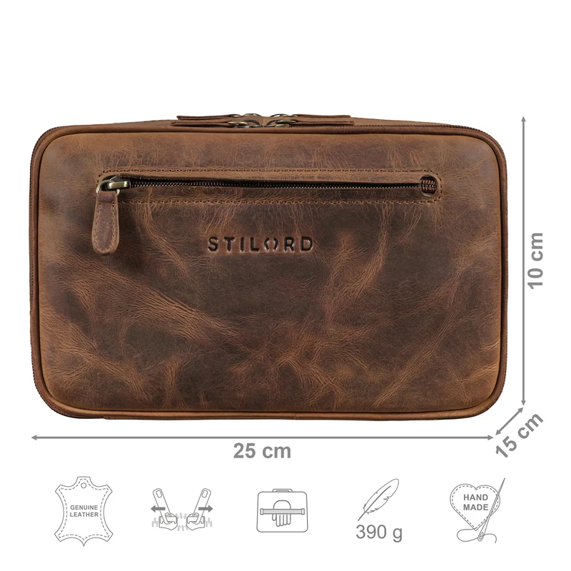 B-WARE "Voyager" Vintage Kulturtasche Leder Herren Damen Groß