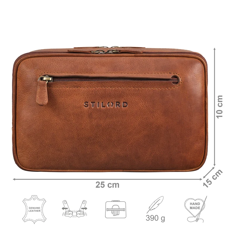 B-WARE "Voyager" Vintage Kulturtasche Leder Herren Damen Groß