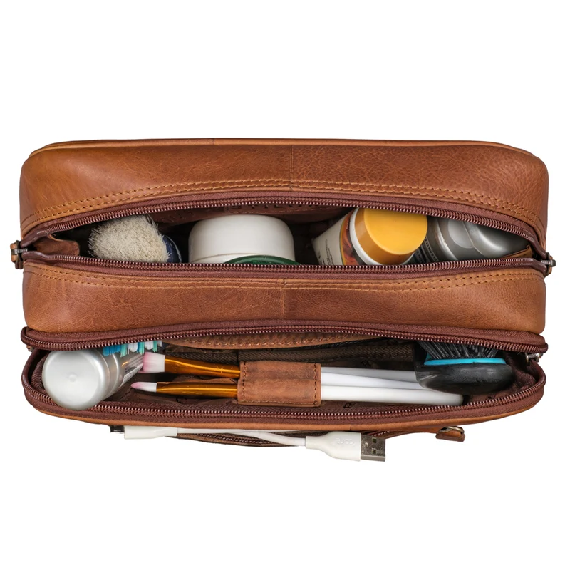 B-WARE "Voyager" Vintage Kulturtasche Leder Herren Damen Groß