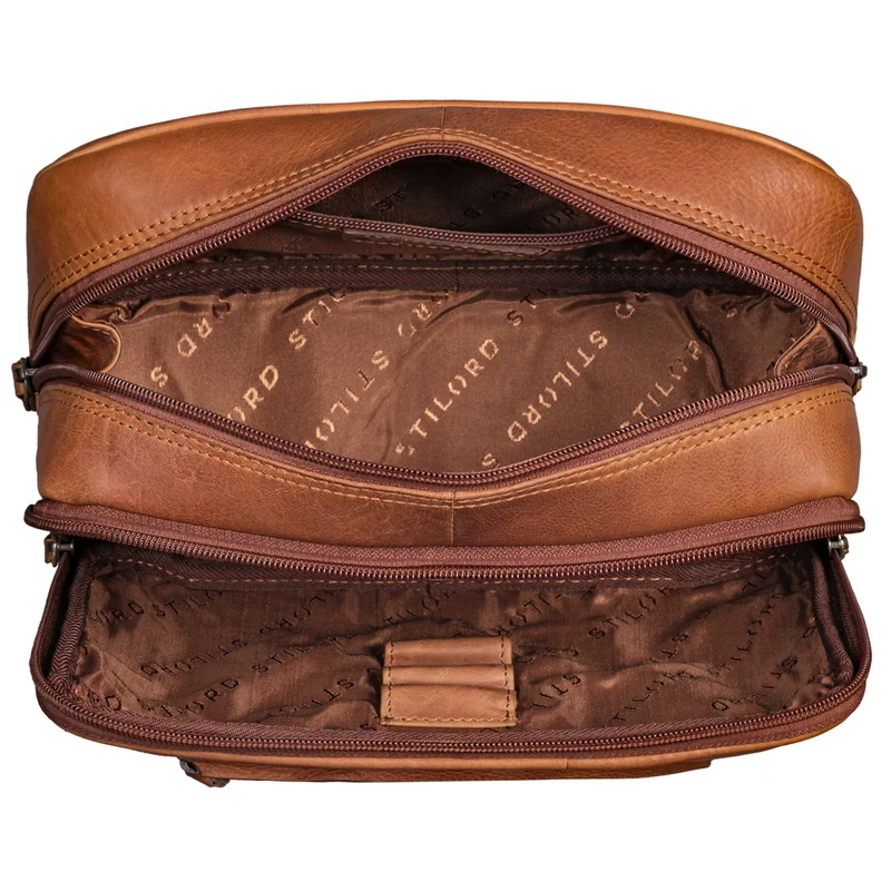 B-WARE "Voyager" Vintage Kulturtasche Leder Herren Damen Groß