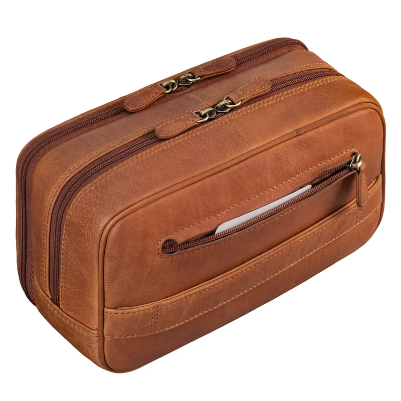 B-WARE "Voyager" Vintage Kulturtasche Leder Herren Damen Groß