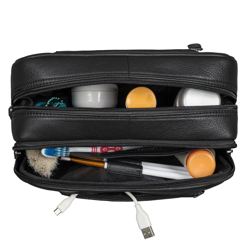 B-WARE "Voyager" Vintage Kulturtasche Leder Herren Damen Groß