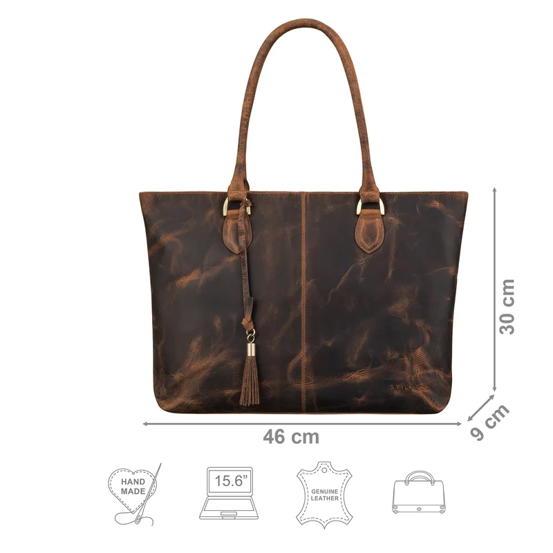 B-WARE "Callie" Echt Leder Shopper Tasche Damen Groß für 15.6 Zoll Laptop