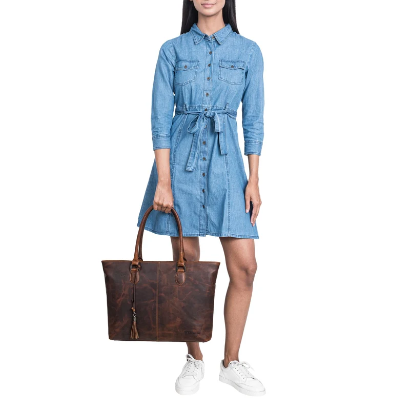 B-WARE "Callie" Echt Leder Shopper Tasche Damen Groß für 15.6 Zoll Laptop